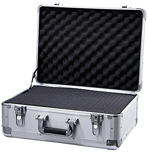 Werkzeugkoffer, Aktenkoffer, Flightcase mit gepolstertem Schaumstoff, abschließbar, tragbar, Werkzeugkoffer aus Aluminium, Universal-Aufbewahrungsbox für Geräte aus Metall (mit Schwamm, 46 x 35 x 20