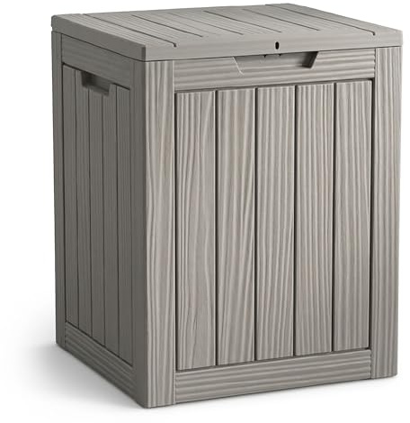 AKORD Gartenbox Wasserfest 113L Aufbewahrungsbox für Balkon & Terrasse, Kissentruhe aus robustem Kunststoff in Holzoptik, Polypropylen, 87 x 45,5 x 43,5 cm, Grau