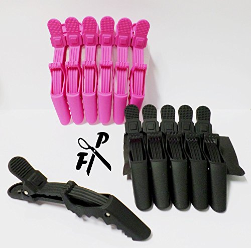 FP Shark Clips Soft - Abteilklammern - Abteilclips - Haarschneideklammern - Multipack 12 Stck. NEU (schwarz + pink)