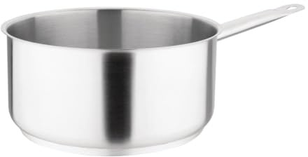 Vogue Stainless Steel Saucepan 5 Litre, Size: 24(Dia)cm, Induction Compatible, Lid Sold Separately (M950), All Cooking Surface Compatible, Profressional Grade Pot, Dishwasher Safe, M945 | Professional-grade pot with 24cm diameter features all-cooktop compatibility, M945 model build and a sturdy body.
