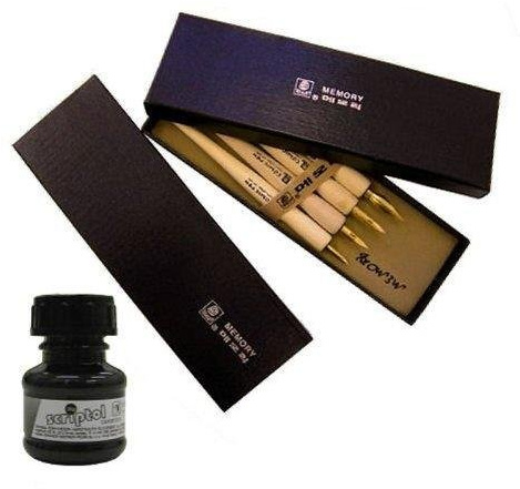 Zeichenfeder - Set Comic Pen, 12 - teilig (8 Federn, 4 Halter) inklusive 20 g schwarze Zeichentinte Scriptol