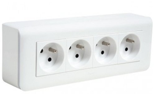Legrand 200023 Quadruple Prise de Courant avec Plaque Mosaic + Cadre Saillie, Blanc