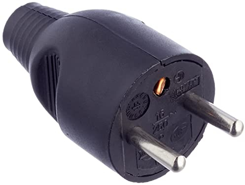 Dio - Fiche mâle 2 pôles avec terre sortie droite Noir