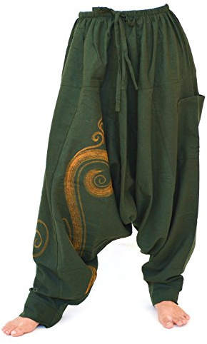 Siamrose, Yoga Harem Lounge Baggy Pants Women Men, Aladdin Boho Trousers, One Size, Green