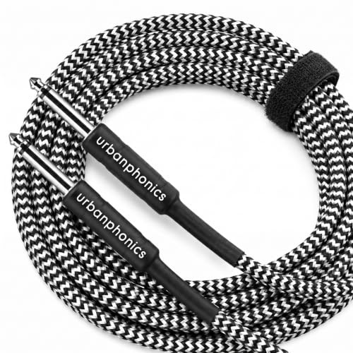 Urbanphonics Guitar Cable 3m/10ft | Braided 6.35mm 1/4 Inch Straight Jack to Jack Instrument Lead for Electric and Electro-Acoustic Guitar, Bass, Keyboard, Amp and Mixer | Black and White Tweed