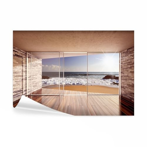 decomonkey Fototapete Fenster zum Meer Strand, 300x210 cm, XXL, Landschaft | Vlies, Schlafzimmer, Wohnzimmer, Design, Tapete, Fototapeten, Tapeten, Vliestapete, Wandtapete, moderne, Wand