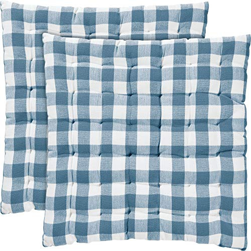REDBEST Stuhlkissen, Stuhlauflage, Sitzkissen 2er- Pack Landhaus karo Nashville blau Größe 40x40x3 cm - strapazierstark, langlebig, angenehmer Sitzkomfort (weitere Farben)