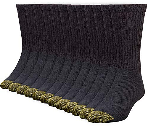 GOLDTOE Herr 656S Bomull Crew Sportstrumpor, Multipar, Svart (12-par), Large, Svart (12 par), Large