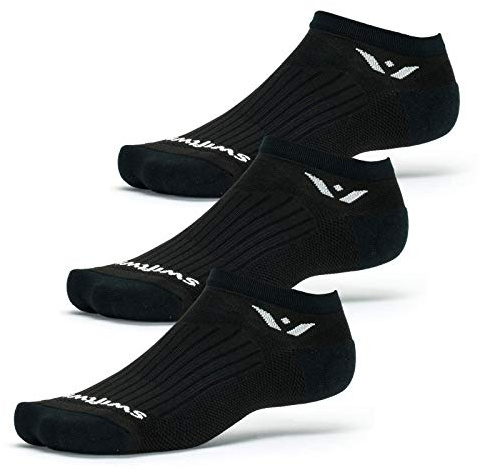 Swiftwick - PERFORMANCE ZERO (3 Pairs) Running Socks, Golf Socks, Durable, Cushioned No-Show (Black, Large)