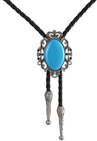LIANCHI Western Crown Black Bolo Tie for Men and Women,Native American Leather Bolo Tie String