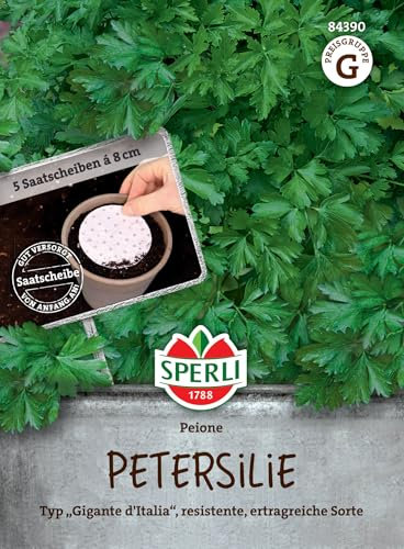 Sperli Petersiliensamen Peione 84390 – Resistente und ertragreiche Sorte - 5 Saatscheiben - Wuchshöhe 40-50 cm - Kräutersamen, Samen Kräuter, Saat