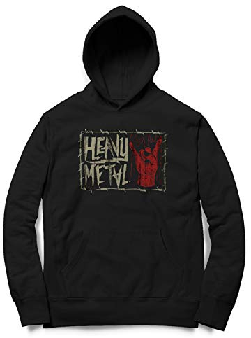 Herren Hoodie Kapuzenpullover Heavy Metal Pommesgabel Rock Musik Fan, Farbe:Schwarz, Größe:L
