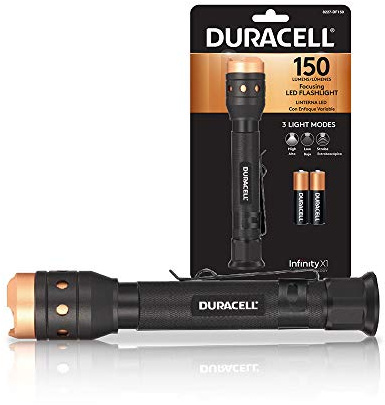 Duracell Lampe de poche LED 150 lumens en aluminium pour un usage quotidien Design ultra léger et facile à transporter avec 3 modes et 3 piles AAA incluses Idéal pour une utilisation en intérieur et