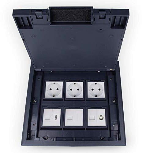 Bodentank Einbausteckdose Bodensteckdose 6 Fach mit Einsätzen von LIVOLO VDE Steckdose, Netzwerk, Cover, HDMI und Sat Dose Fußboden versenkbar
