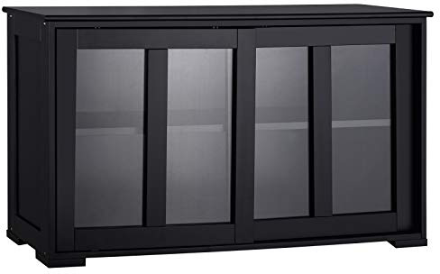 DREAMADE Buffet de Cuisine au Design Simple avec 2 Etagères de Rangement, Buffet de Rangement avec 2 Portes Coulissantes en Verre, 106,5X33X62,5 CM (Noir)