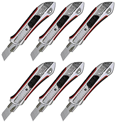 PRITEX Cuttermesser 18mm Alu Druckguss, robustes Teppichmesser, 6 Stk.