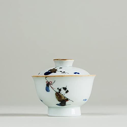 DUNGS Service à thé Gaiwan en céramique peinte à la main en porcelaine anglaise bleue et blanche