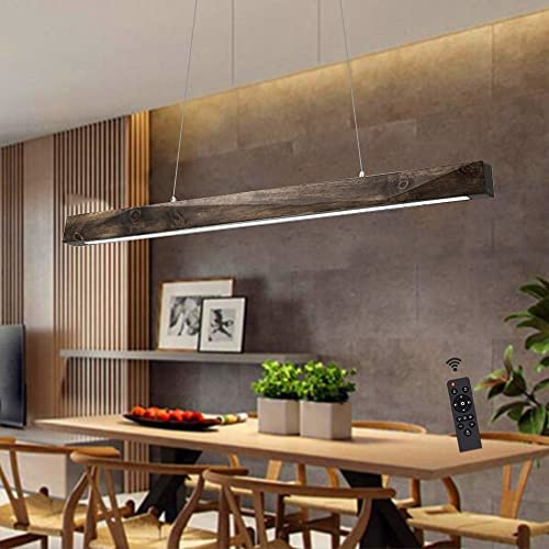 LED Pendelleuchte Esszimmer Hängelampe Holz Rustikal Pendellampe 40W Dimmbar Mit Fernbedienung Retro Industrielle Kronleuchter Höhenverstellbar Wohnzimmerlampe Schlafzimmer Büro Cafe Beleuchtung