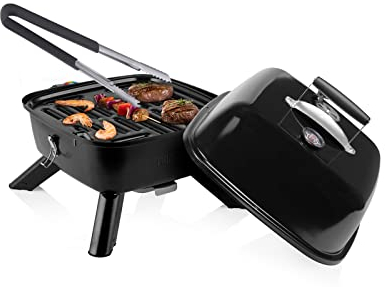Princess Fun Cooking Barbecue hybride électrique ou charbon de bois 37 x 37 cm - 2000 W - Hybride - Thermostat réglable - Inclut pince à barbecue