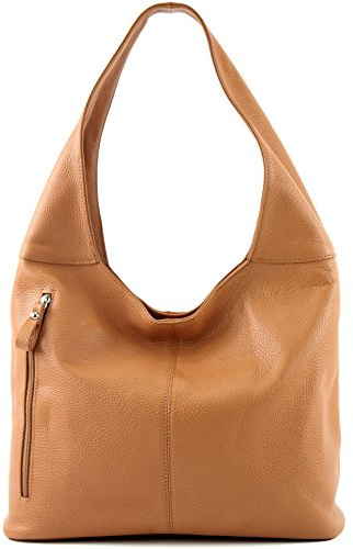modamoda de T155 Damen Leder Shopper Schultertasche Large handmade in Italy, Farbe:Camel