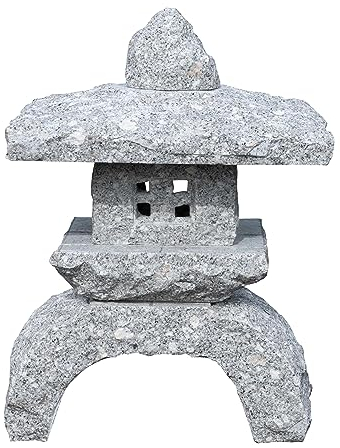 IDYL Lanterne en granit - En pierre naturelle - Résistante au gel - Dimensions : 40 cm - Gris - Fabriquée à la main - Décoration de jardin japonaise - Éclairage de chemin - Pour éclairage