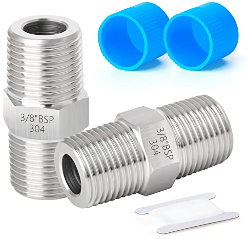 ERGAOBOY 2 Stück 3/8 Zoll BSP Außengewinde x 3/8 Zoll BSP Außengewinde Geschmiedeter Edelstahl Sechskant Nippelverbinder SUS 304 Rohrverschraubungen