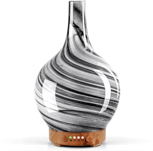 Porseme 150ml Glass Essential Oil Diffuser, Night Light Handmade Glass Ultrasonic Aroma Diffuser, 7 Color Changing Cool Mist Oil Diffuser with Timer, Waterless Auto-off for Home（Ink)