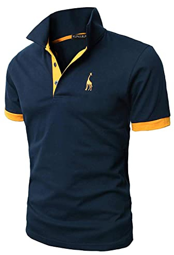 KUNJLELP Polo de Manga Corta para Hombre Jirafa Bordada Camiseta de Verano Uniformes