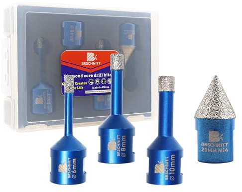Diamantbohrer Fliesenbohrer Set - 6/8/10mm Diamantbohrer & 20mm Diamant-Fasenbohrer für Porzellan Fliese Granit Marmor Trockenbohren