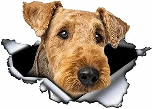 Autoaufkleber 20 cm Autoaufkleber Airedale Terrier 3D Original Zerrissenes Metall Design Vinyl Aufkleber Lustiger Hund Aufkleber