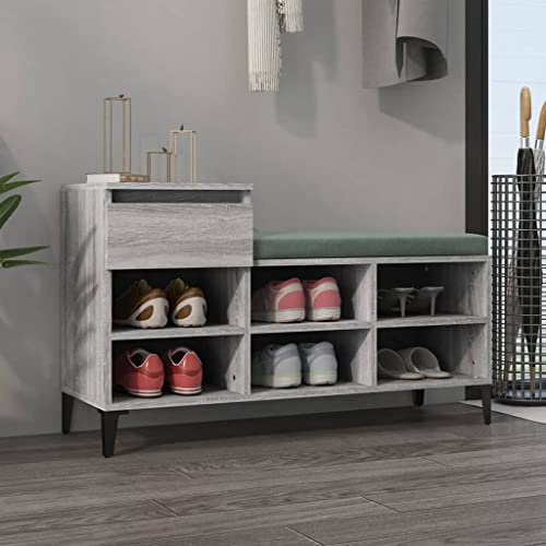 FIRBNUS Schuhregal Grau Sonoma 102x36x60 cm Holzwerkstoff Schuhorganizer Schuhaufbewahrung Stauraum Schrank Schuhschrank Holz Shoe Rack Holzschrank für Eingang Flur Praktische & Elegante Design