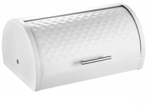 Luckyberg Brotkästen,Elegant Brotaufbewahrungsbox,Geräumiger Brotkasten aus Metall, Brot und Kekse Lange Aufbewahren und Frisch,38x28x18,5cm (Brotkästen weiß, geprägte Seite)