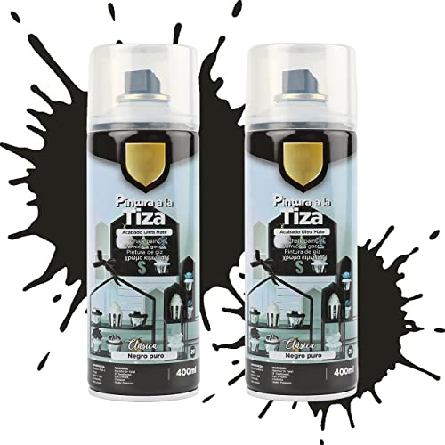 Etrexonline Pintura en Spray Ultra Mate a la Tiza, Chalk Paint Spray, Ideal para Metal,Madera y Cerámica, Acabado de Estilo Vintage - Colores Negro Puro (400ml, 2 Unidades)