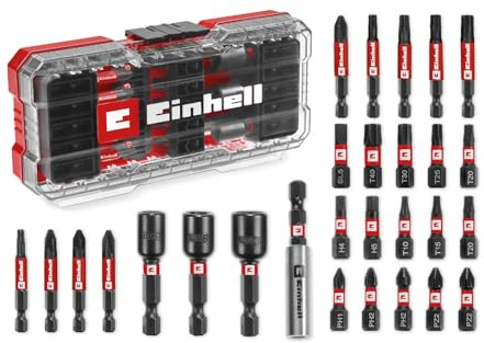 Einhell S-CASE 28-tlg. Impact-Bit-Set | 25- und 50-mm-S2-Bits | 60-mm-Bithalter | Steckschlüssel-Set