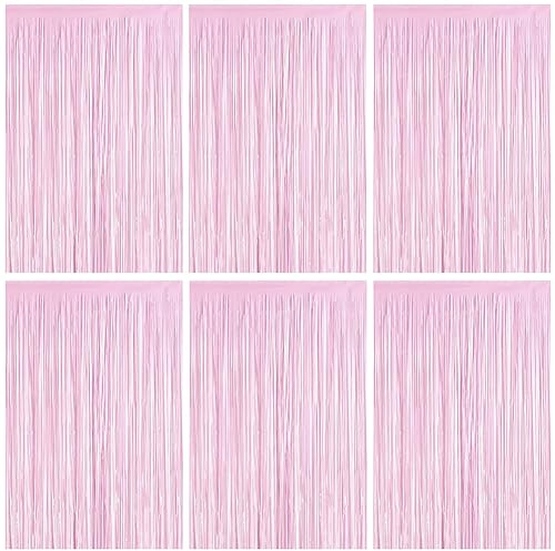 Lametta Vorhänge, 6 Stück Rosa Glitzervorhang Fringe 1m x 2m Metallic Folienfransen Hintergrund, Luftschlangen Folie Vorhang für Geburtstag Hochzeit Weihnachten Party Dekoration, Tinsel Curtains Pink