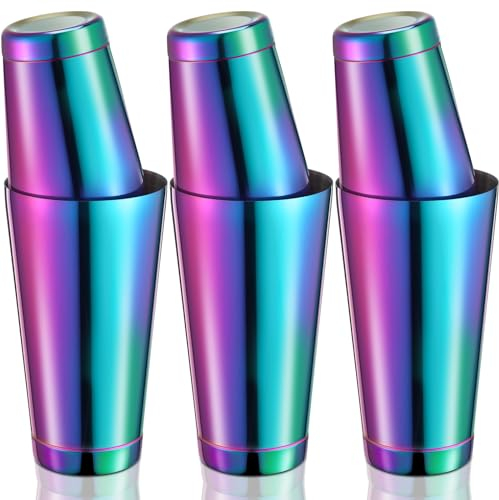 Sabary Juego de 6 cocteleras profesionales Boston de acero inoxidable, mezclador de bebidas Martini, herramienta básica, batido con peso, lata de metal, 18 onzas, 28 onzas (colorido)