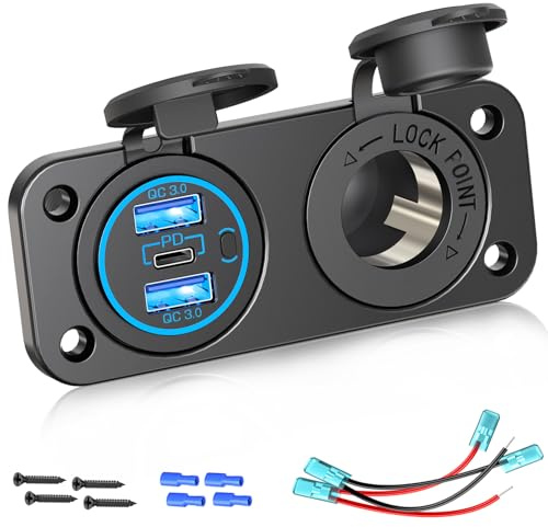 (3USB) 12V USB C Steckdose Einbau: 66W PD3.0 Typ C USB Dose Buchse Wasserdicht 12 Volt KFZ Zigarettenanzünder Adapter mit Schalter für iPhone Wohnmobil Auto Motorrad Boot LKW Wohnwagen