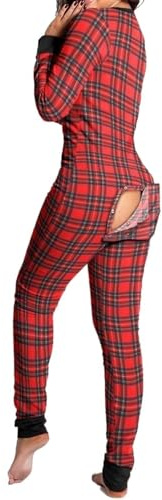 Christmas Jumpsuit för kvinnor, Butt Flap Pyjamas Jumpsuit Sexig V Neck Långärmad Romper Overall Sleepwear (Color : F, Size : M)