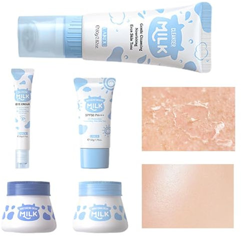 Set de regalo para el cuidado de la piel para niñas adolescentes, 5 piezas, kit de cuidado facial, incluye crema limpiadora, crema para los ojos, hidratante, protector solar y crema blanqueadora