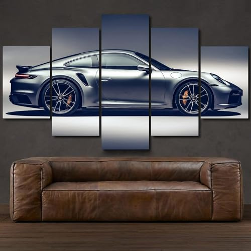 AZBESCZ Moderne Bilder Wohnzimmer 5 Teiliger Porsch 911 Turbo S Sportwagen Poster Mit Rahmen Hd Für Heimdekoration Personalisierte Bilder Leinwandbilder Xxl