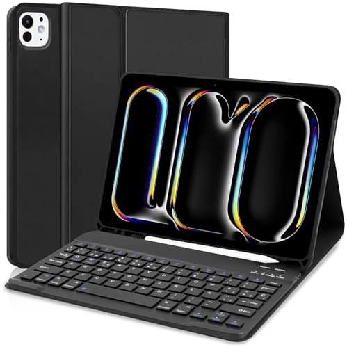 YUEJIDZ Funda con Teclado Español Ñ para iPad Pro 11 M5/M4 (2025/2024) - Español Diseño QWERTY Teclado,Funda Folio Protectora con Soporte para iPad Pro 11 6/5th Generación 11 Pulgadas,Negro