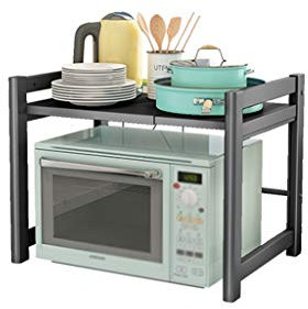 Kitchen Microwave Oven Rack Organizer Shelf, Expandable Shelving Unit for Cabinet Counter Cupboard Pantry - Retractable Kitchen Shelf Organizer