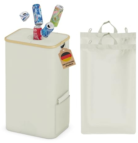 Adeldream 100L Pfandflaschen Sammelbehälter Groß Pfandflaschen Aufbewahrung Behälter Leergut & Altglas Aufbewahrung mit Softgrip-Griffen Flaschensammler mit Loch Küche Abstellraum Flaschentasche Beige