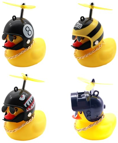 NHPY 4 Piezas Patitos de goma,Pato coche,Juguetes de Goma con Estampado de Pato,Patitos de goma baño bebe,Adornos de Coche,Collar y Gafas de Sol, Juguetes de Regalo para Niños y Adulto