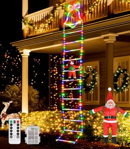 Weihnachtsmann Leiter Lichterkette Außen Innen - 3 Meter Weihnachtsbeleuchtung LED Lichterkette mit Batterie Timer, 8 Modi Christmas Lights Weihnachtsdeko für Weihnachtsbaum Fenster Garten