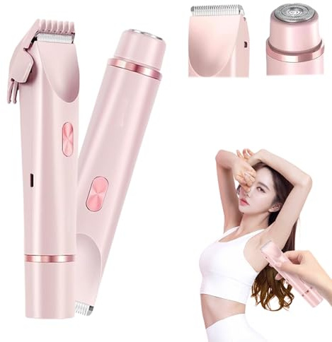 2 In 1 Electric Lady Shaver, Dual Head Shaver Women, Tondeuse Bikini électrique pour Femme, pour Jambes, Bras, Aisselles, Rechargeable par USB, Nettoyage Facile (Rose)