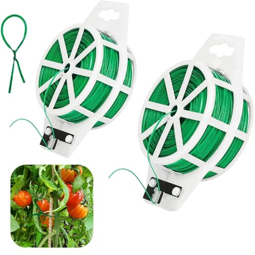 Envenzo 2 pcs Garden Twist Tie Wire with Cutter, Green Plant Support Wire for Climbing Plants, Flowers, DIY and Home Use, 20 m Each