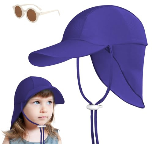 BSBUY Solhatt för barn och bebis, 2 st barnskyddskeps med hake, anti-UV-skyddande halshattar för flickor och pojkar, andningsbar sommarstrandmössa för barn, 2 st-marin-43 cm, 43