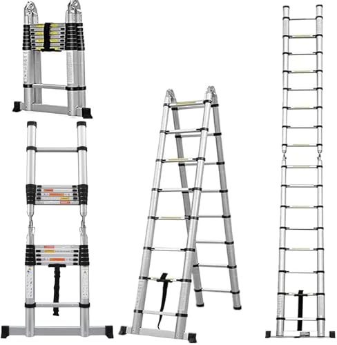 Ladders Telescoping Ladder 12.5 FT Dual Purpose Aluminum Telescopic Ladder with Non-Slip Feet Adjustable Lightweight Compact Ladders for Household or RV Outdoor Work,330lb Load Capacity(1.9M+1.9M)