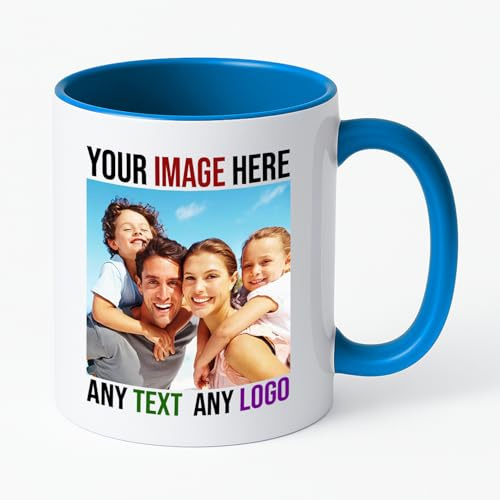 PrintWink Personalised Mug | Coloured Custom Coffee Cup with Photo & Text | Coloured Handle and Inner Mugs for Tea & Hot Chocolate | Unique Gift for Men & Women | Light Blue